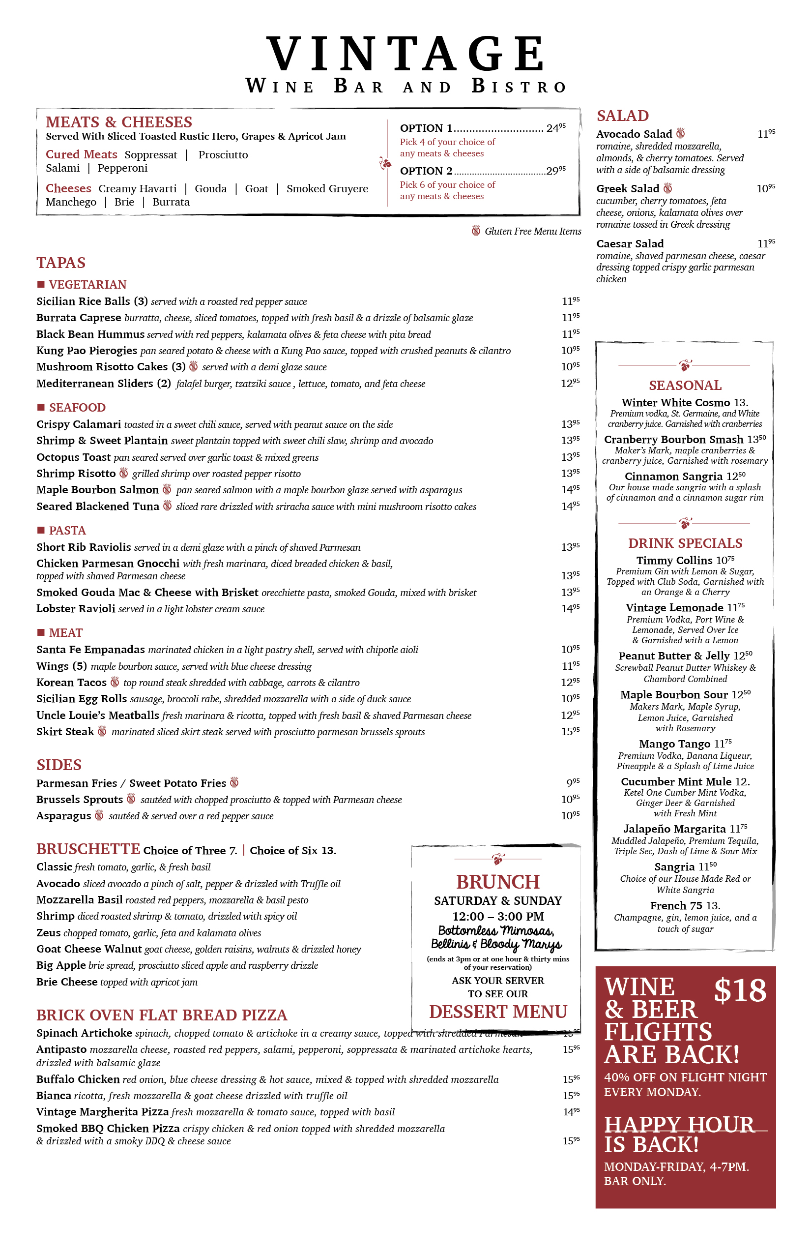 Dinner Menu Vintage Wine Bar and Bistro